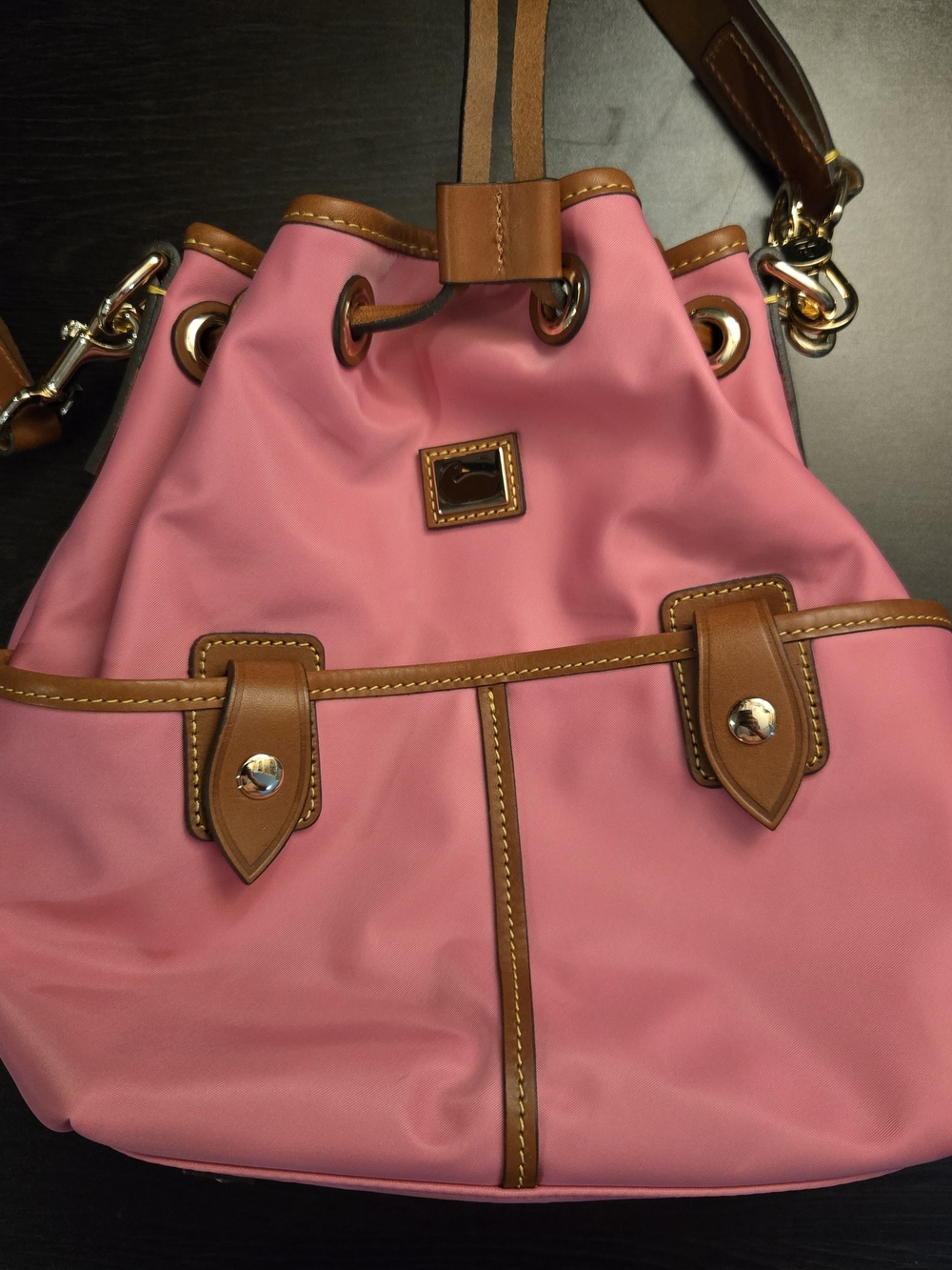 Dooney & Bourke Black Wayfarer Large Drawstring Nylon Bucket Bag